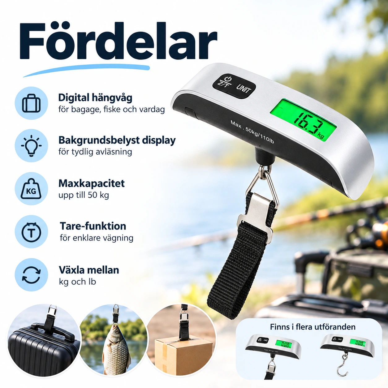 Digital hängvåg för bagage och fiske, 50 kg