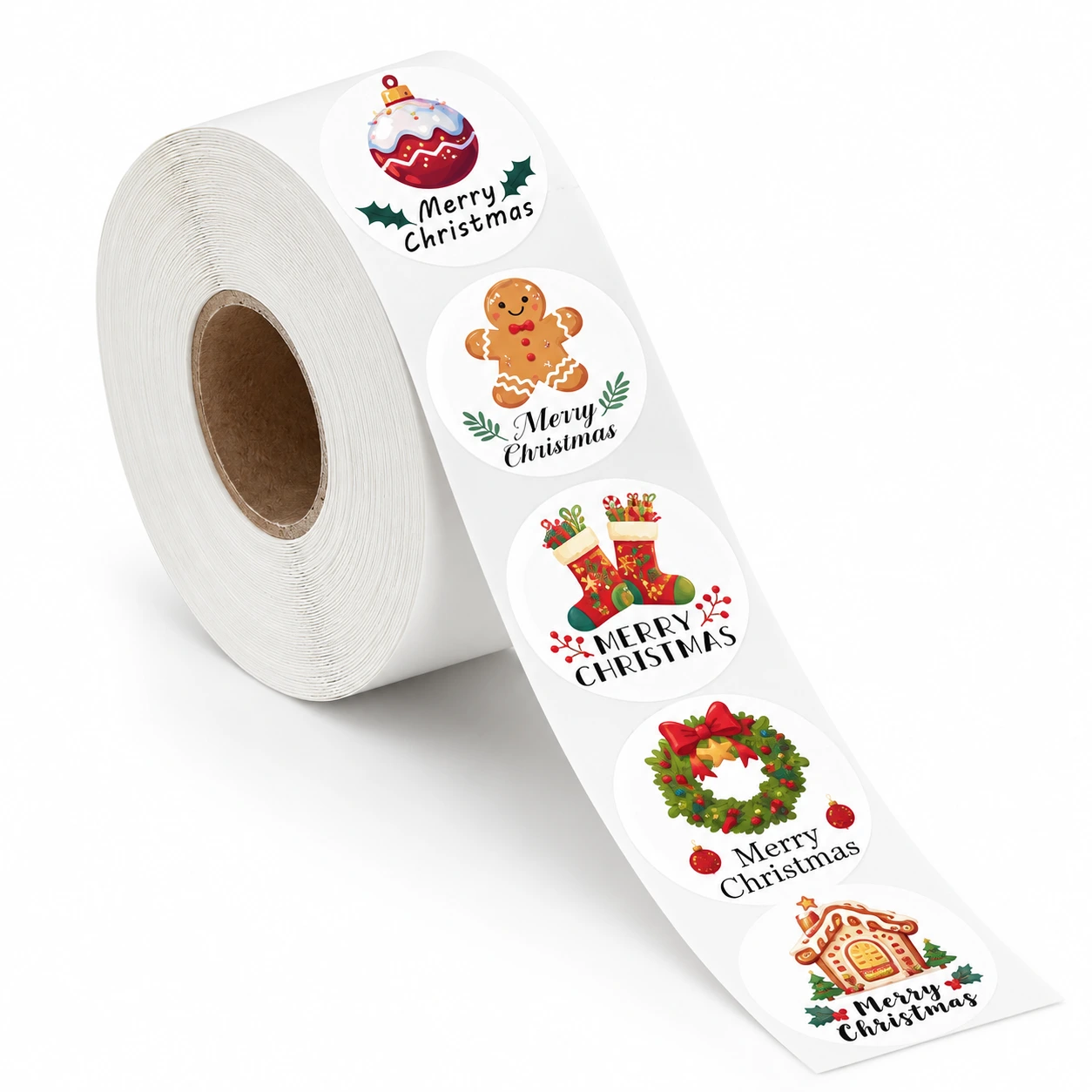 Julstickers på rulle för paket och pyssel, 500-pack