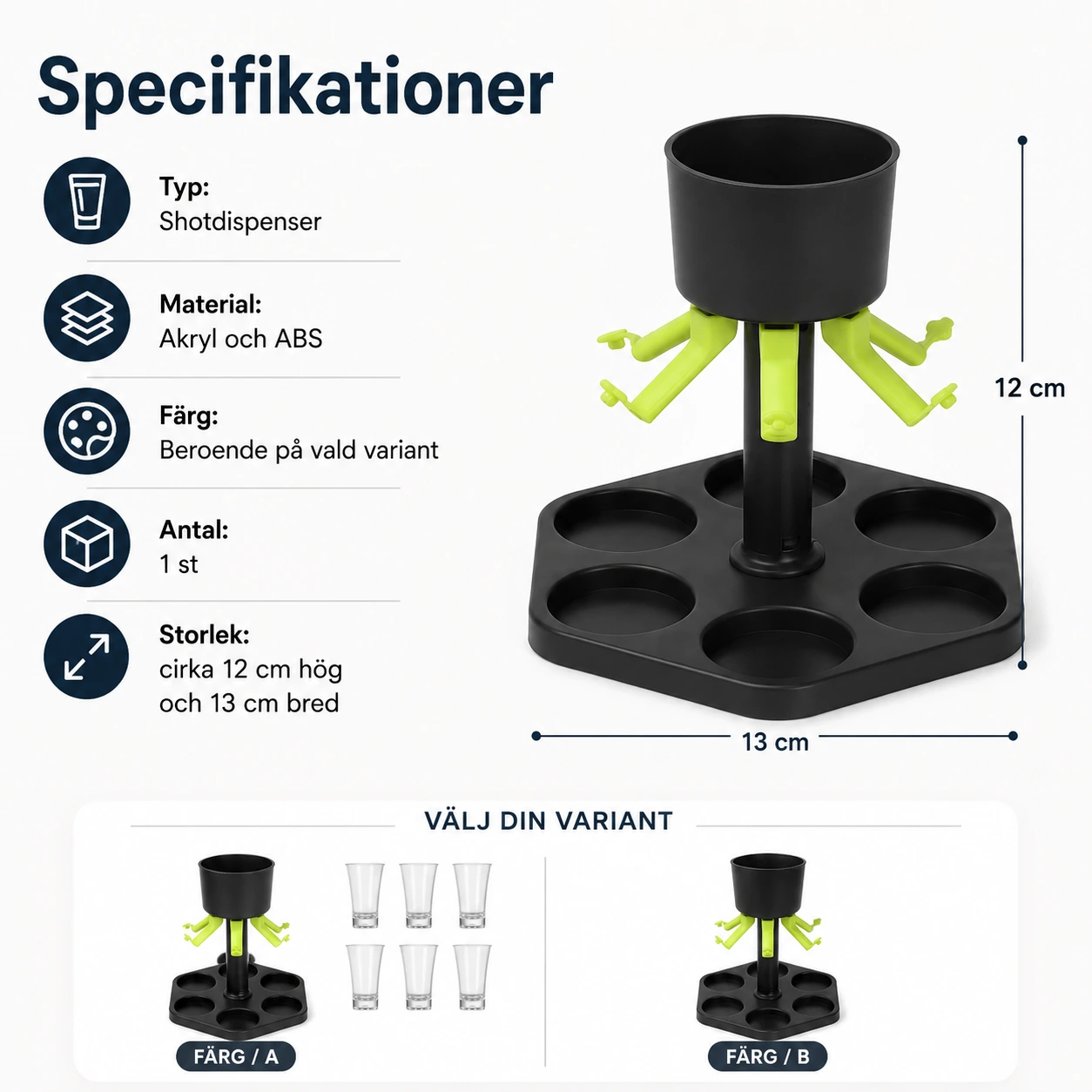 Shotdispenser för 6 glas till fest och hemmabar