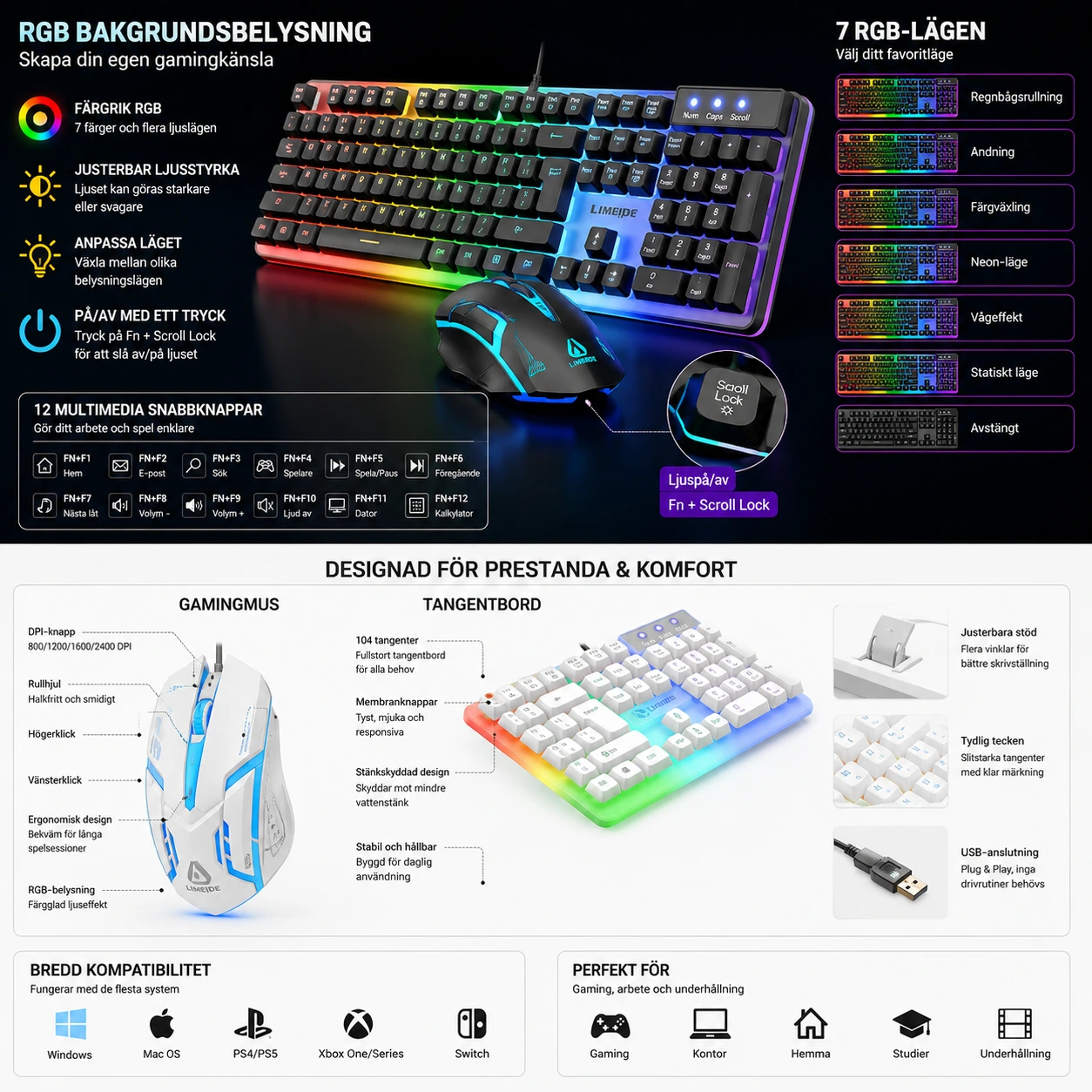 Gamingpaket RGB – Tangentbord och Mus med USB