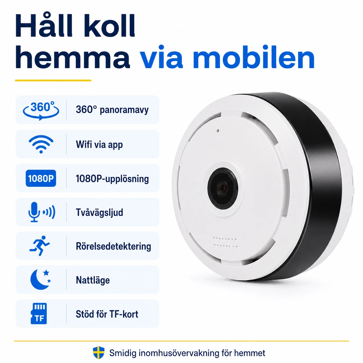 Kattoon asennettava valvontakamera 360 panoraamanäkymällä ja yötilalla