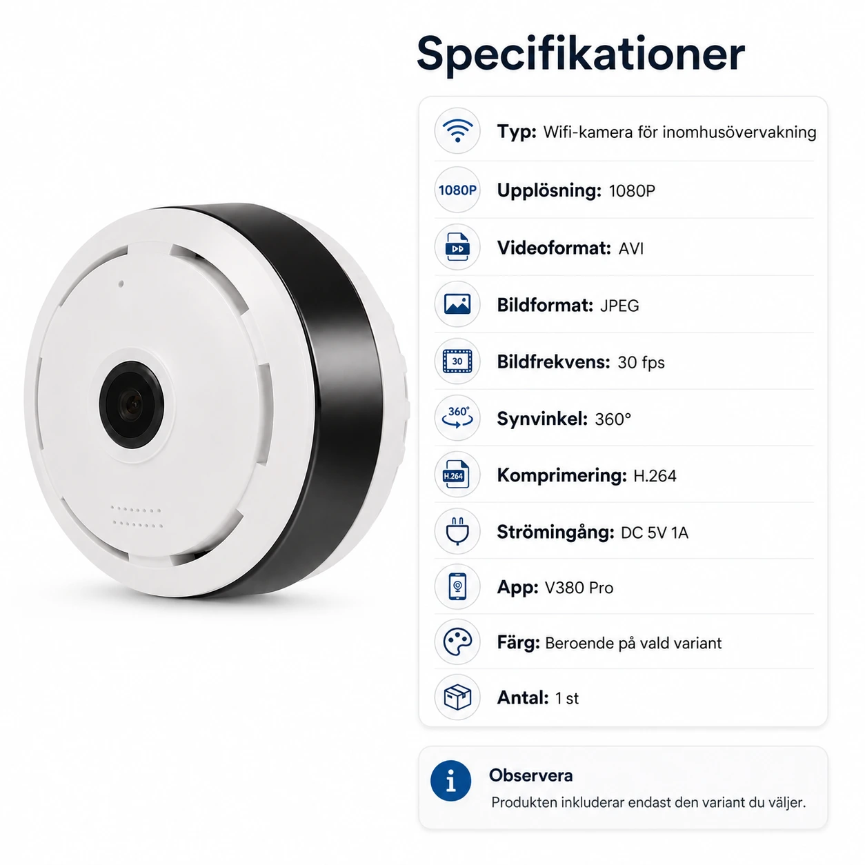 Tak övervakningskamera med 360 panoramavy och nattläge