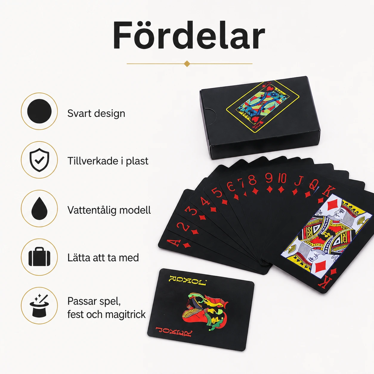 Vattentäta spelkort i plast med svart design