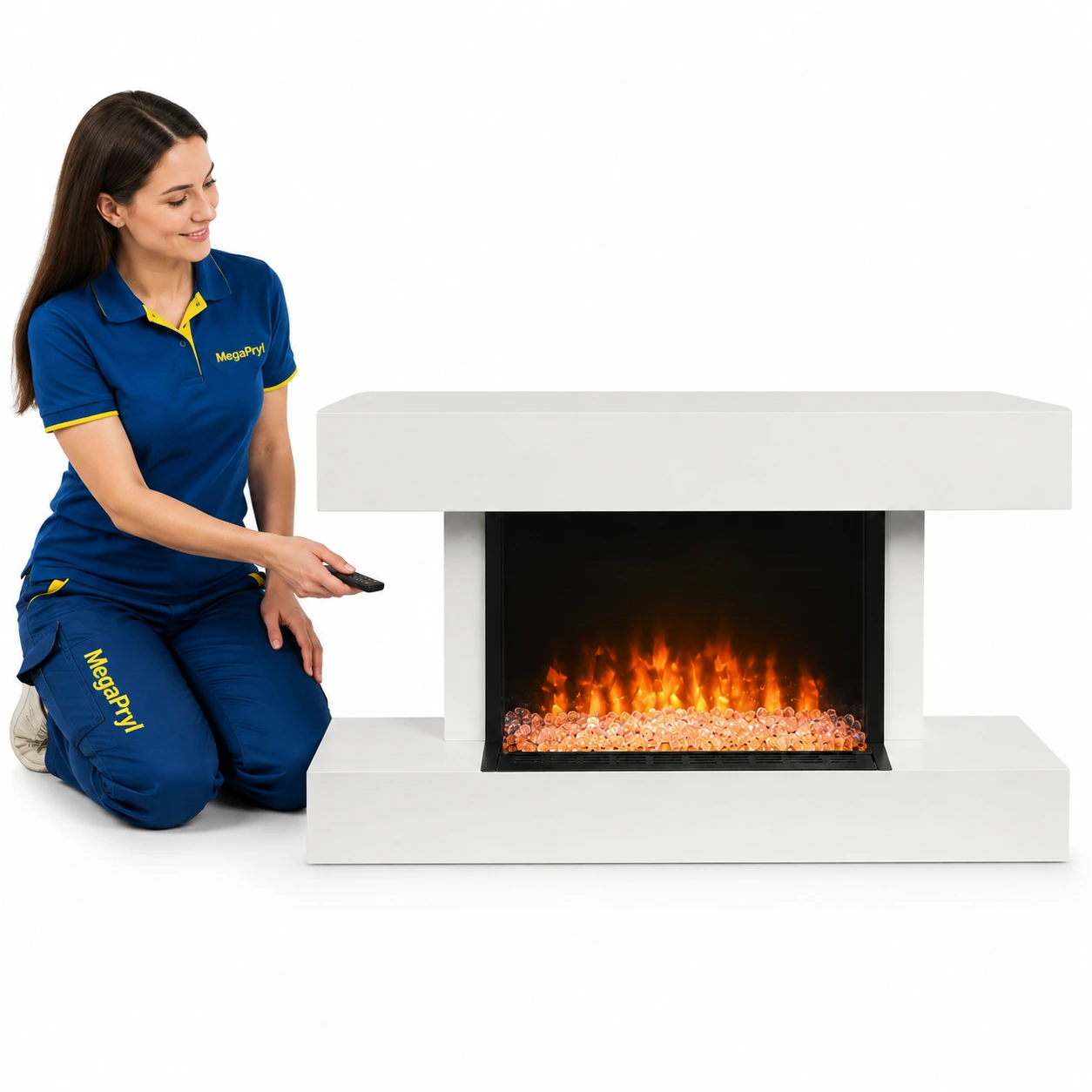 Elektrisk väggkamin och fristående kamin 98 cm vit
