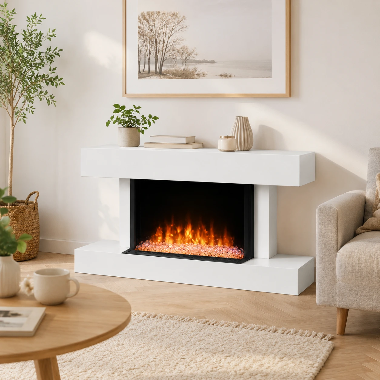 Elektrisk väggkamin och fristående kamin 98 cm vit