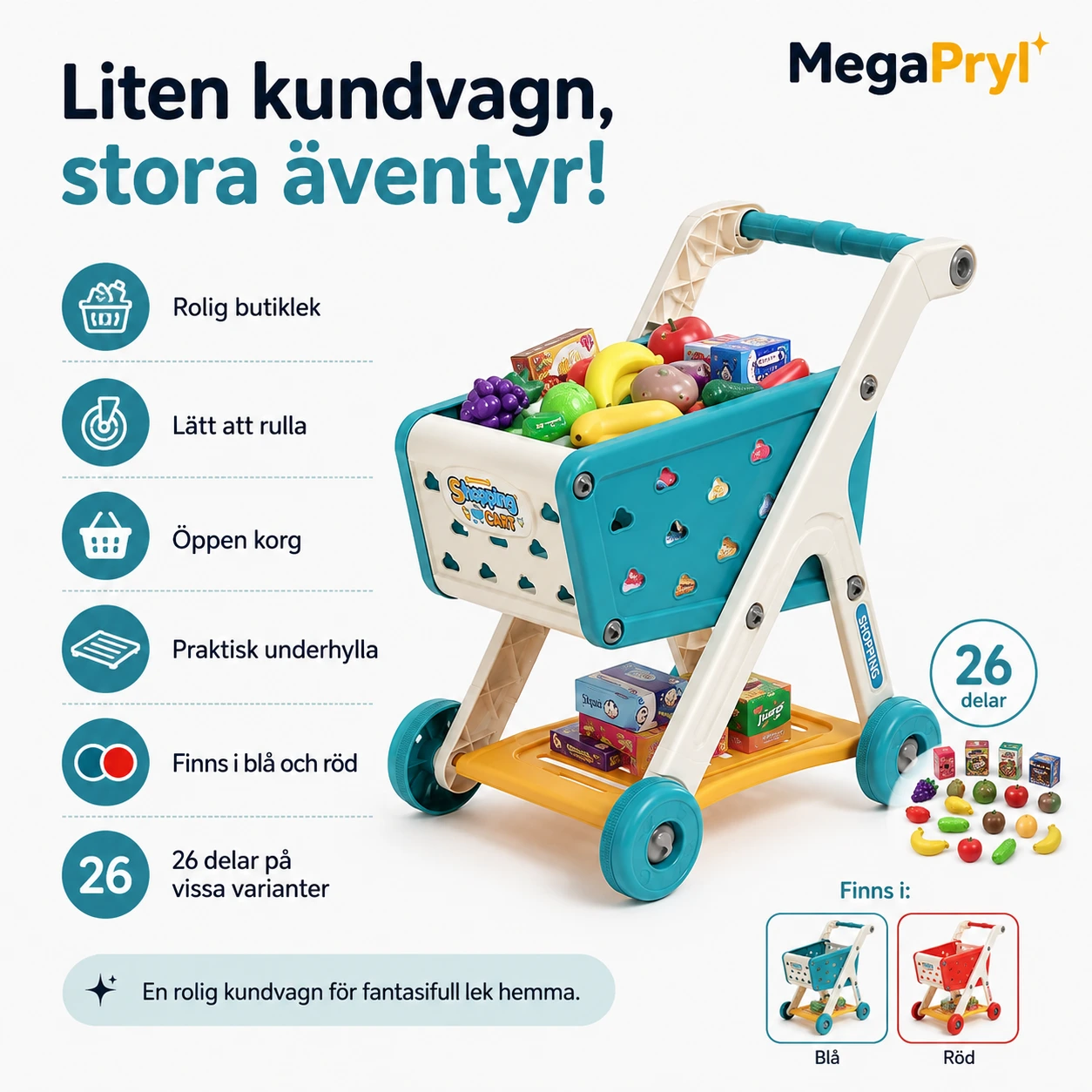 Leksaks Kundvagn för Barn med Tillbehör
