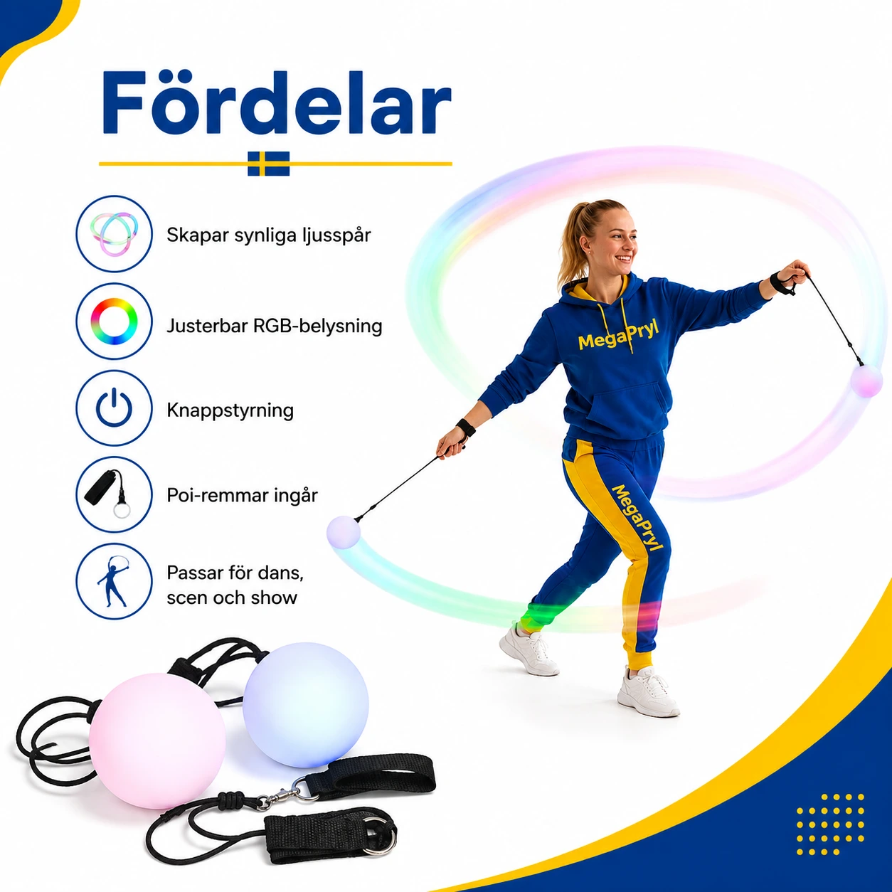 LED poi-bollar för dans och scenframträdanden, 1 par