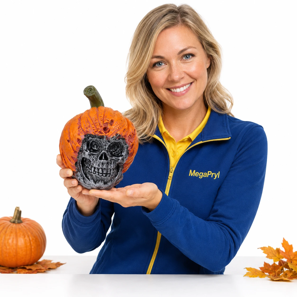 Halloweenfigur pumpaskalle för bord och hylla