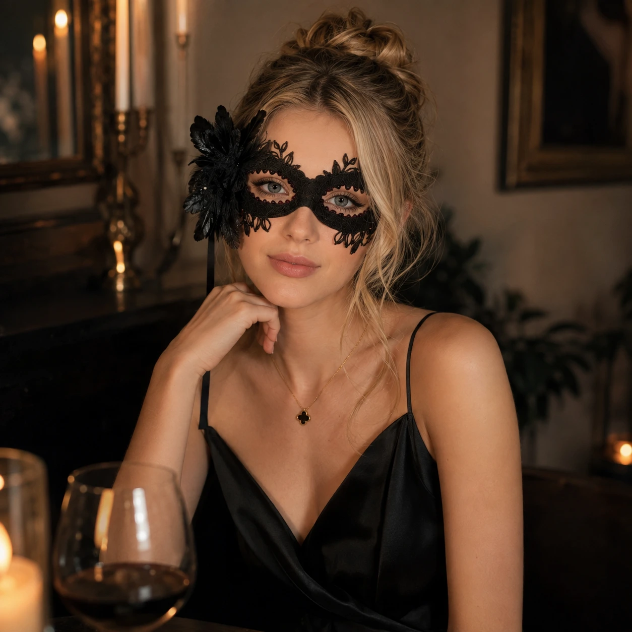 Maskeradmask i spets för halloween och maskerad