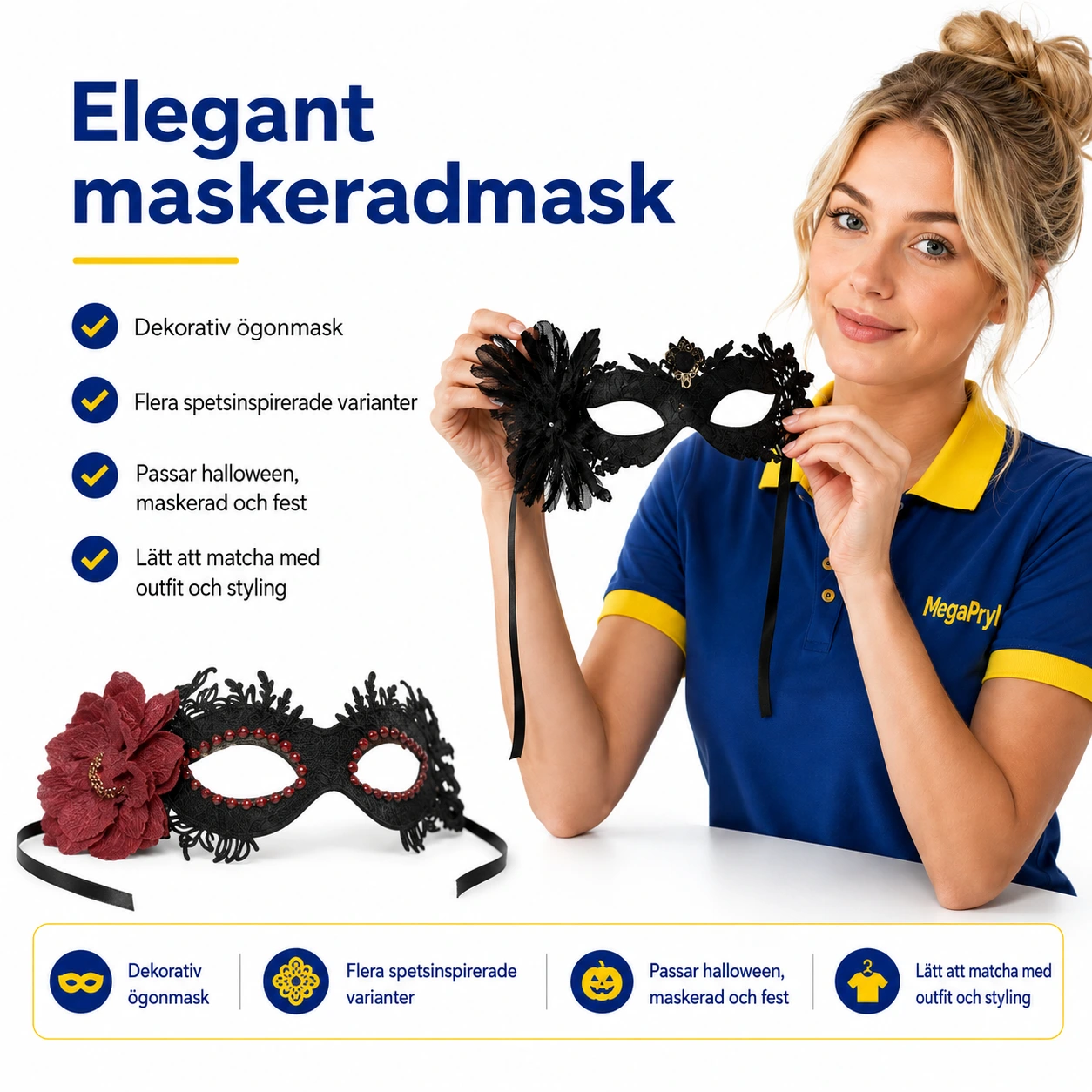 Maskeradmask i spets för halloween och maskerad
