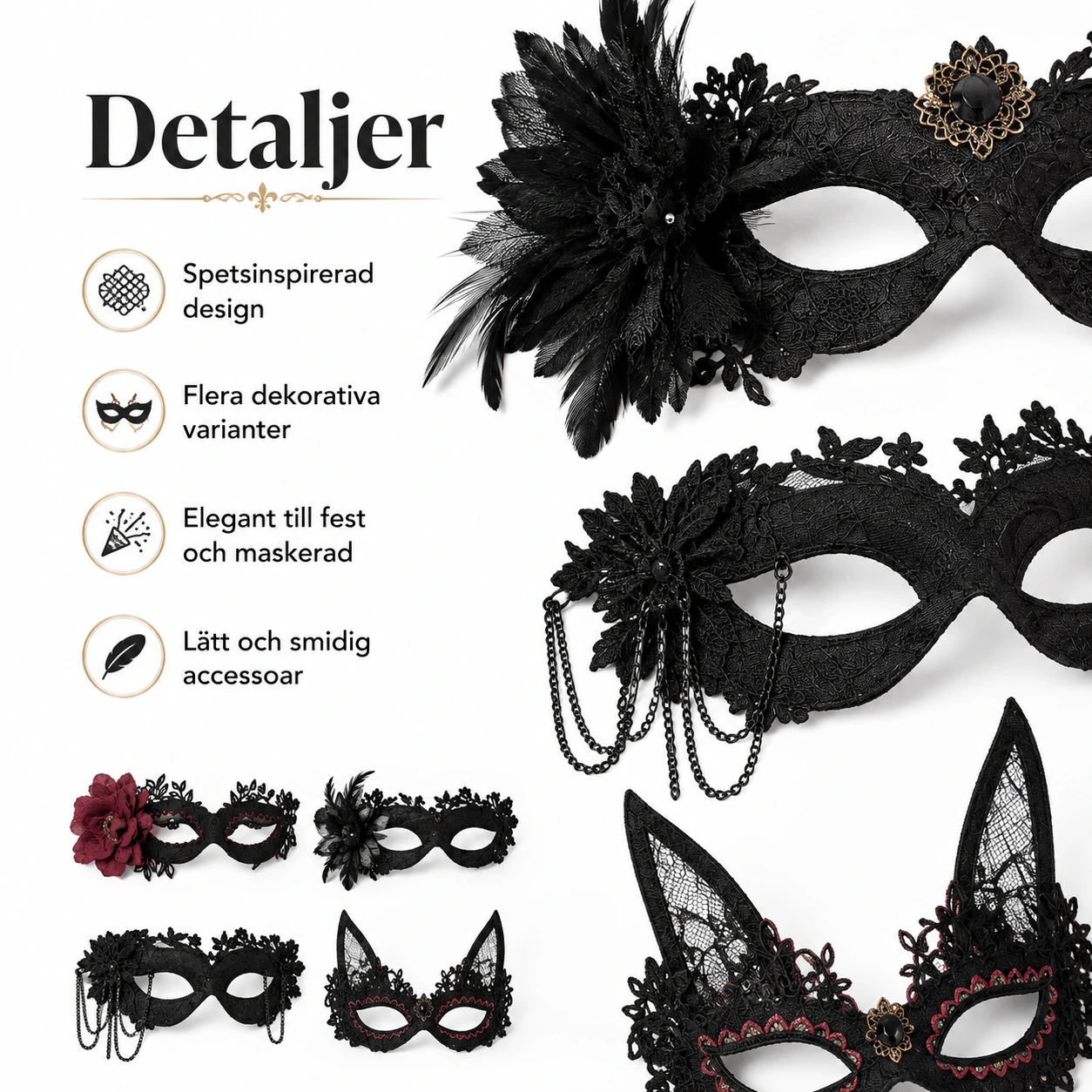 Maskeradmask i spets för halloween och maskerad