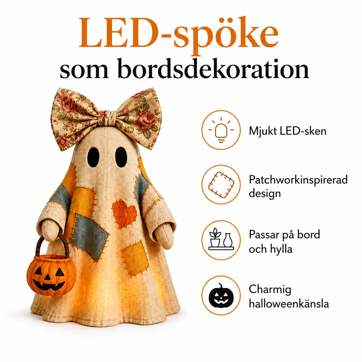 LED-spöke som bordsdekoration för halloween i tyg