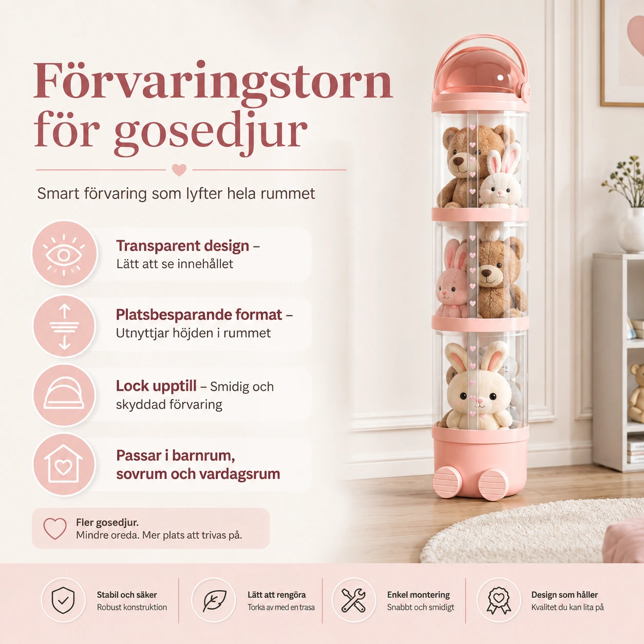 Förvaringstorn för gosedjur med lock