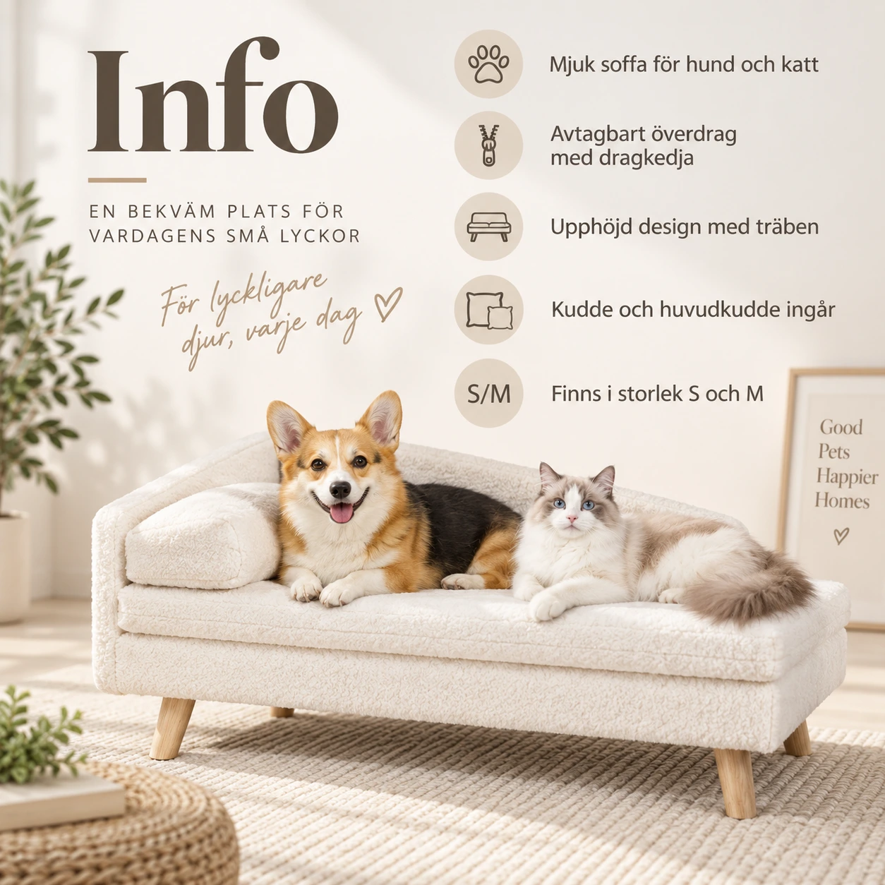 Hundsoffa med kudde och träben för hund och katt