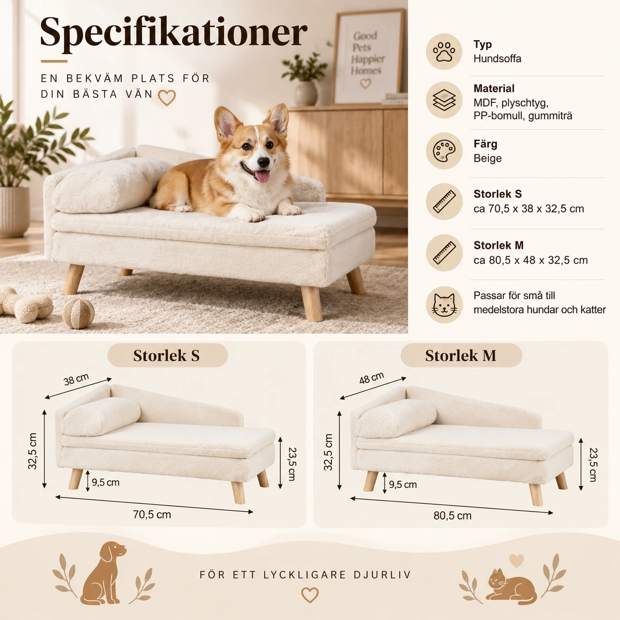 Hundsoffa med kudde och träben för hund och katt