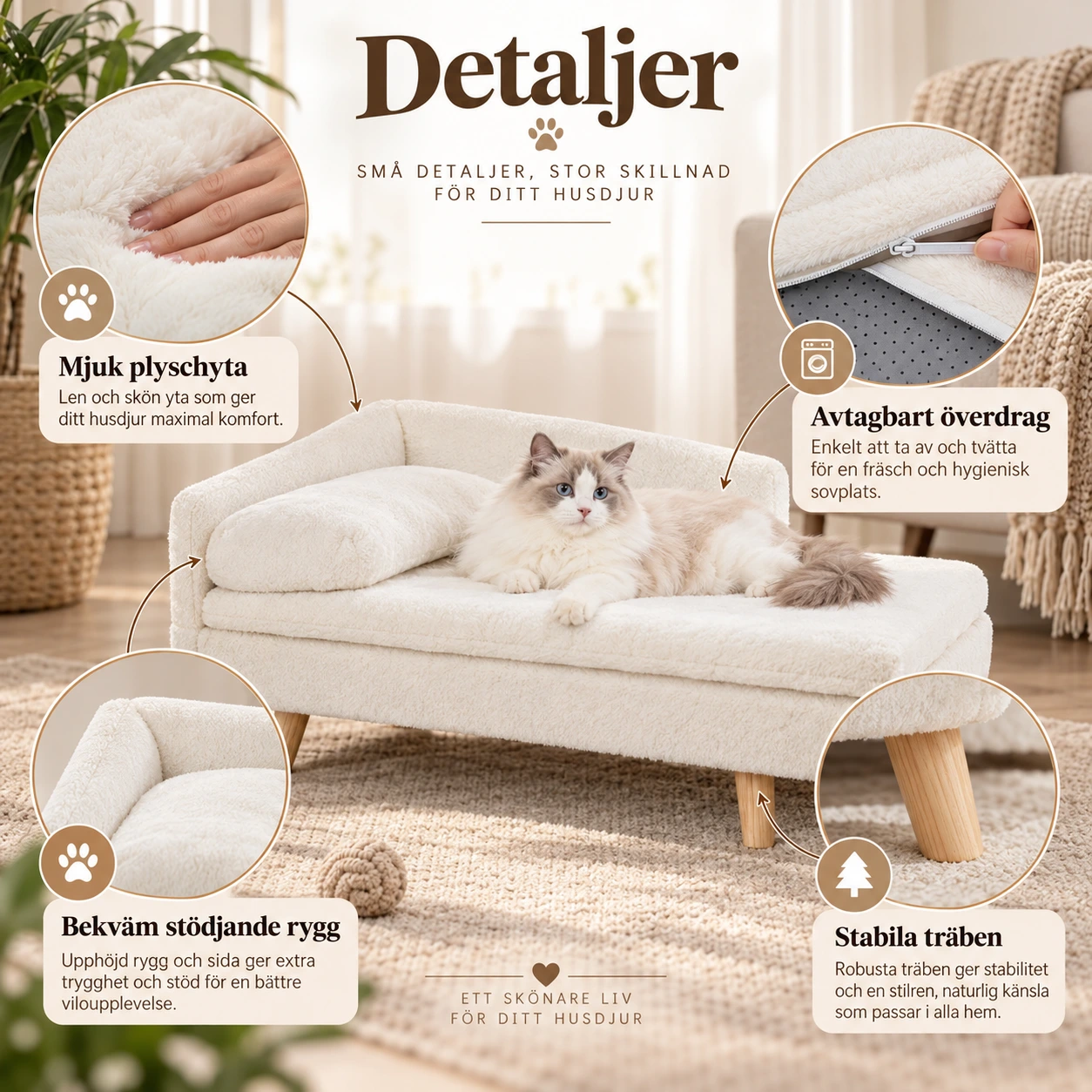 Hundsoffa med kudde och träben för hund och katt
