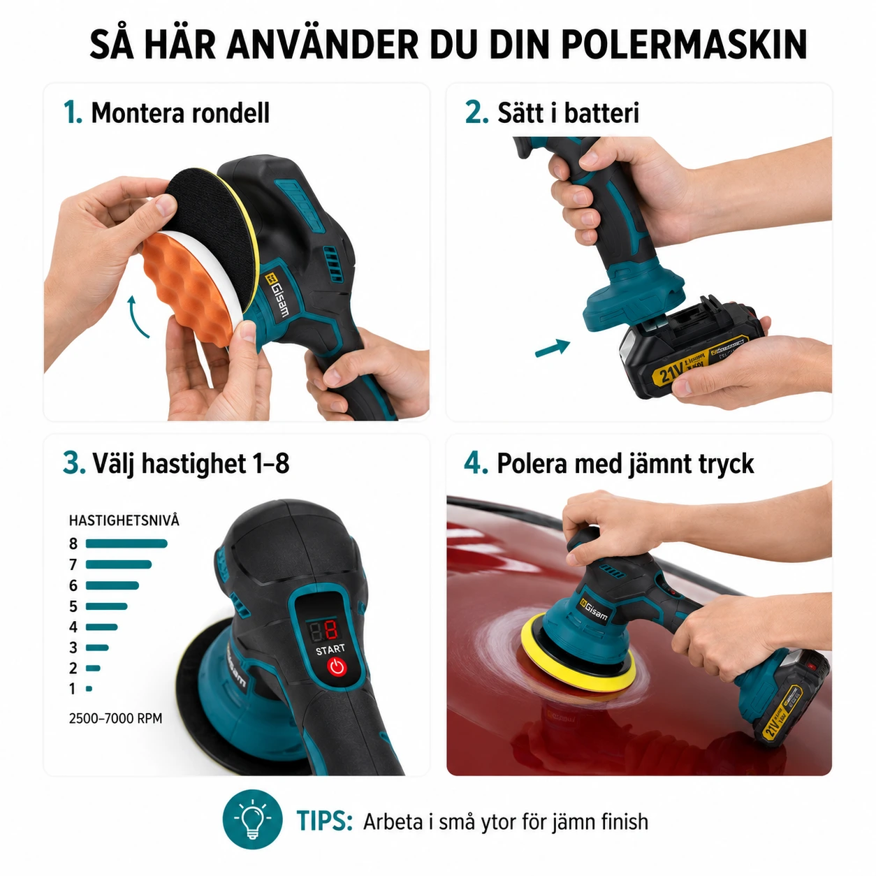 Polermaskin Batteridriven 150 mm – För Bil & Möbel