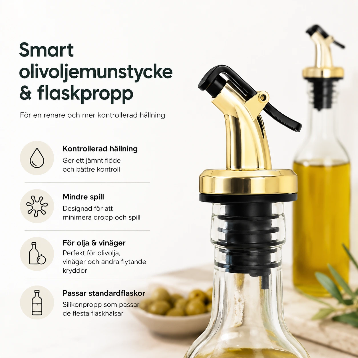Oljemunstycke med Flaskpropp för Olja och Vinäger