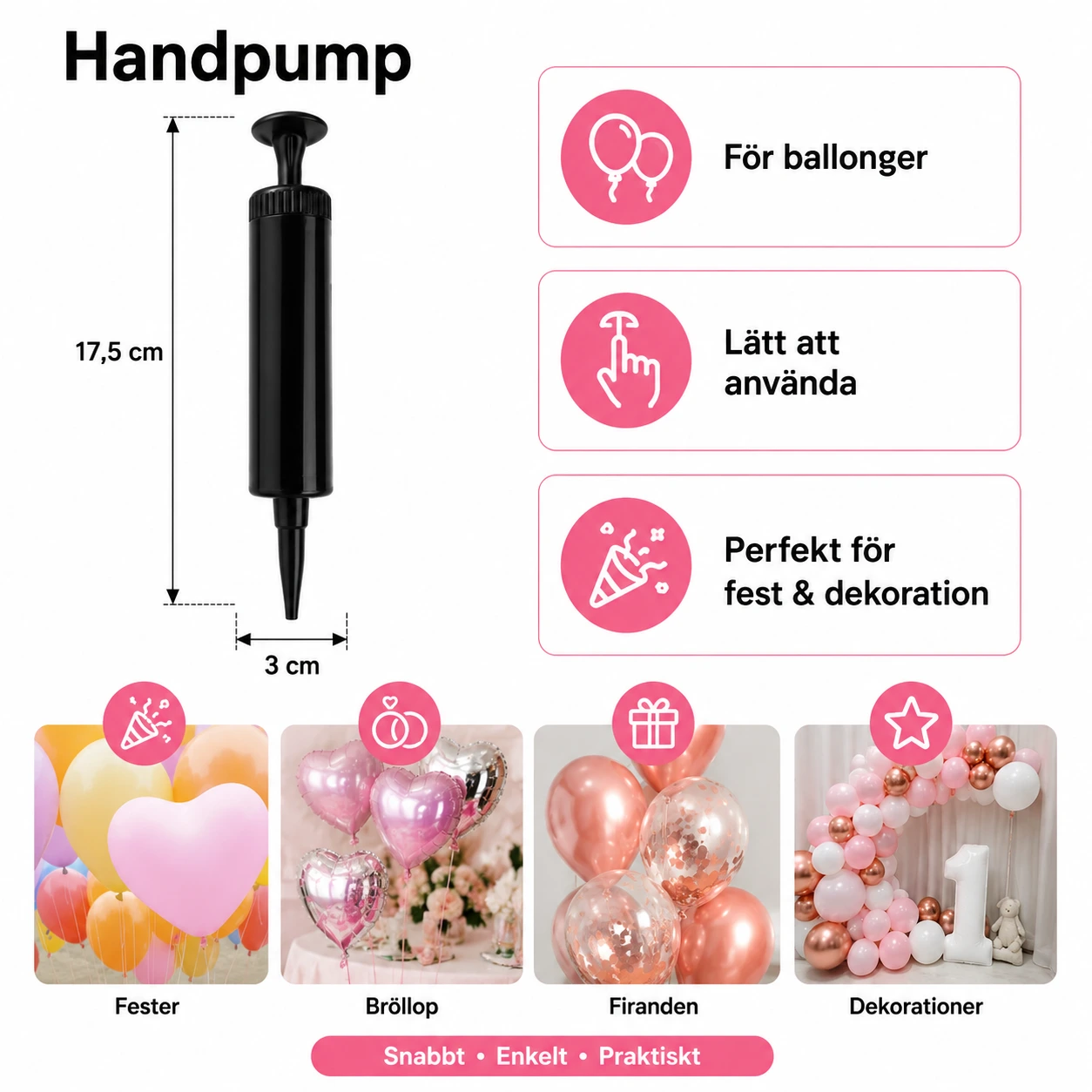 Ballongpump Handpump – Svart Pump för Ballonger