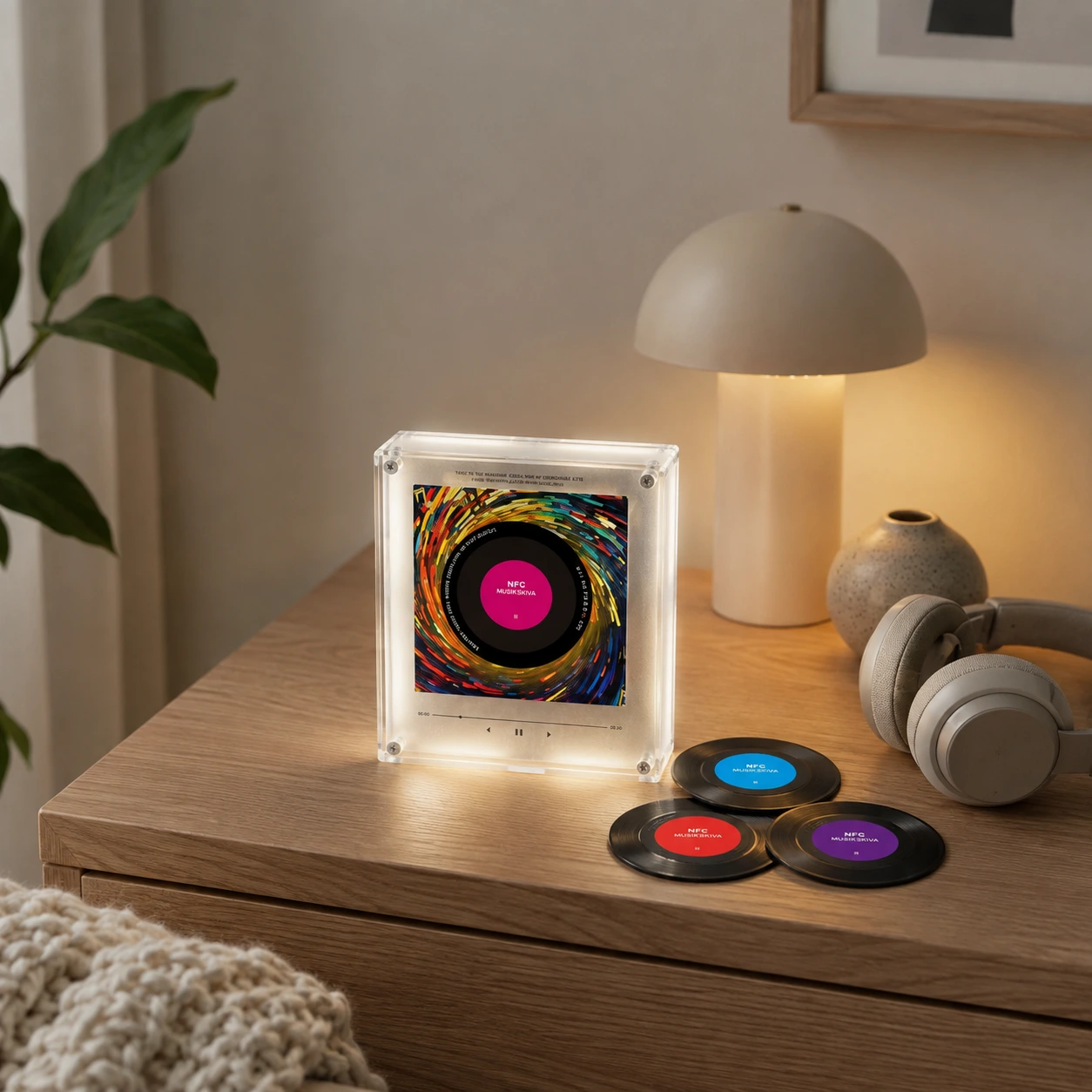 NFC-musikspelare i akryl med LED och 9 NFC-skivor