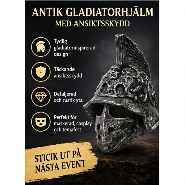 Antik Gladiatorsilverhjälm med Kam och Ansiktsskydd
