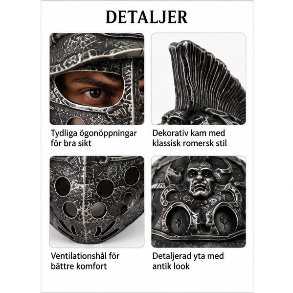 Antik Gladiatorsilverhjälm med Kam och Ansiktsskydd
