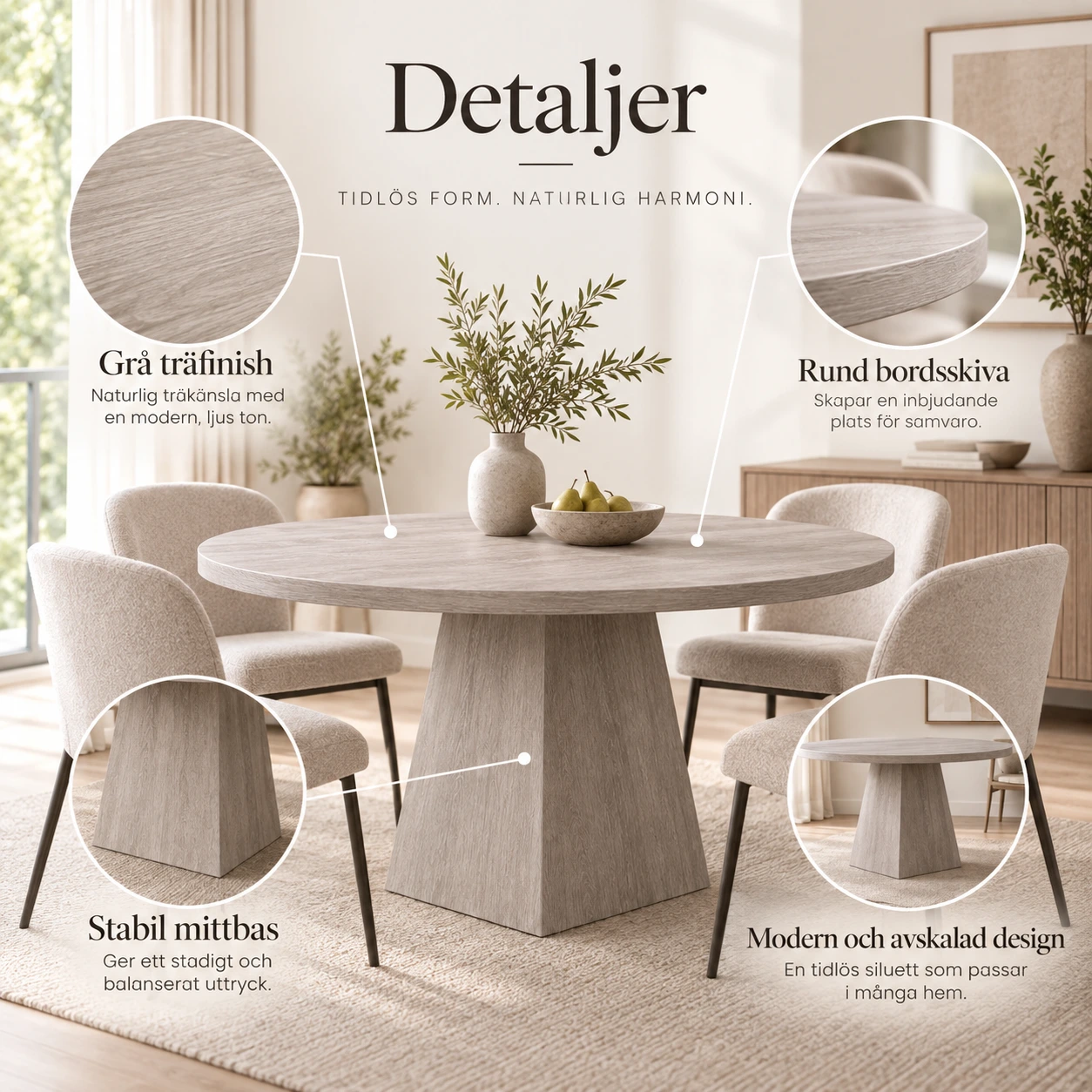 Pyöreä ruokapöytä keittiöön ja ruokailutilaan, 47 tuumaa