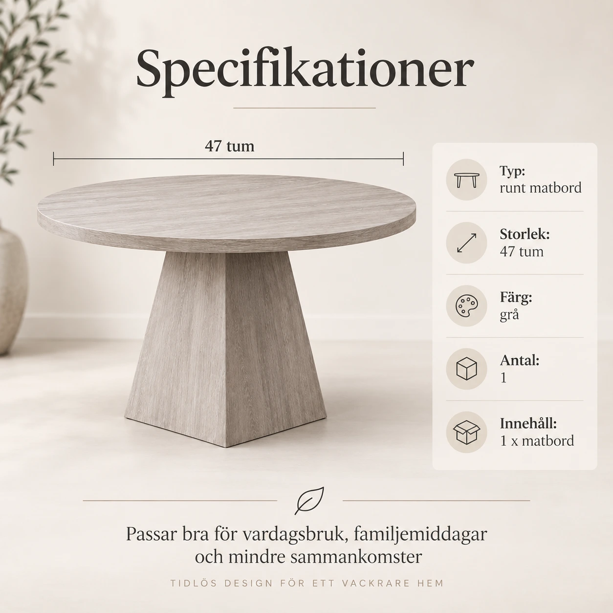 Runt matbord för kök och matplats, 47 tum