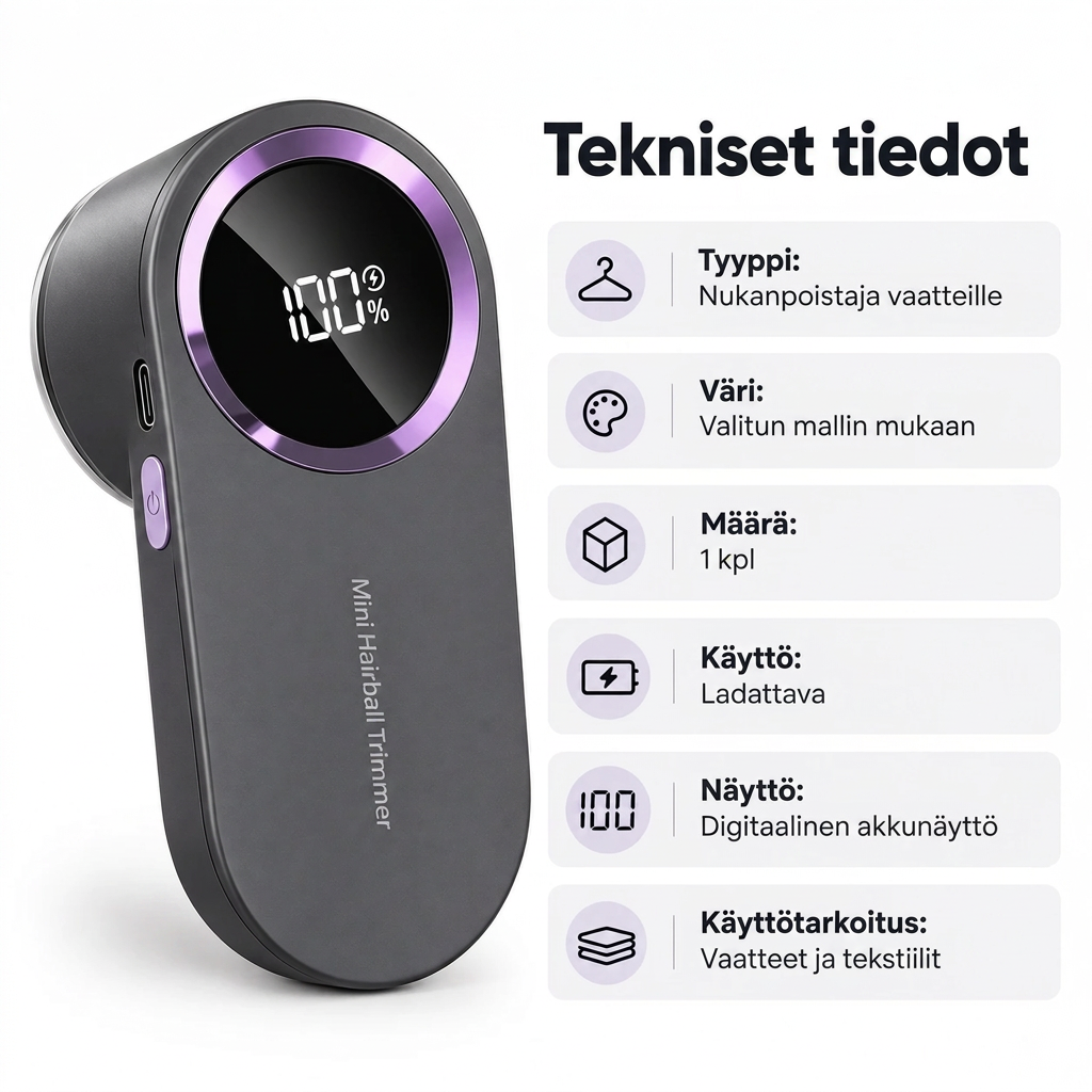 Nukanpoistaja vaatteille digitaalisella näytöllä