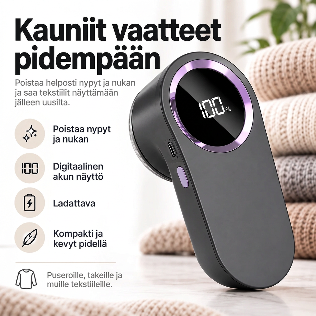 Nukanpoistaja vaatteille digitaalisella näytöllä