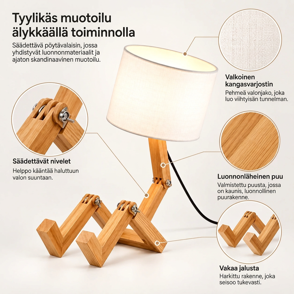 Puinen pöytävalaisin säädettävällä muotoilulla