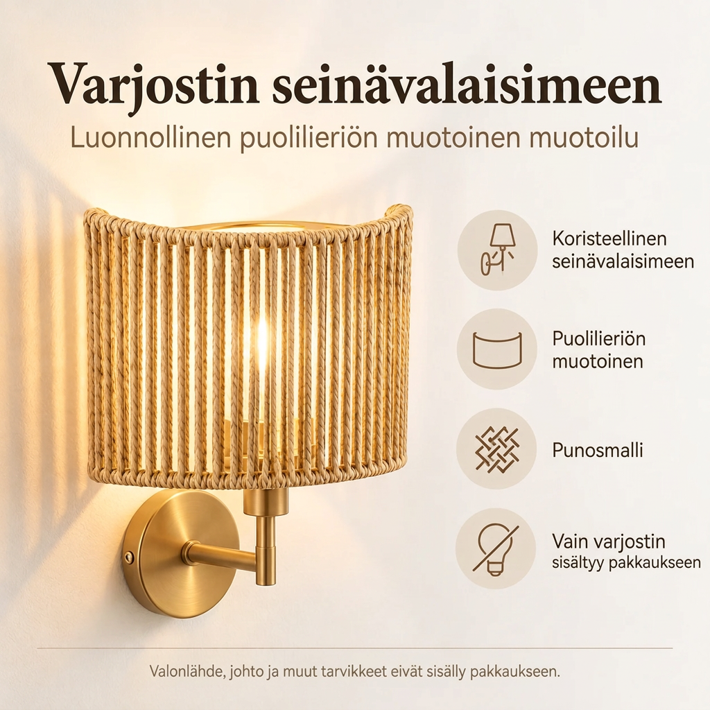 Puolilieriön muotoinen lampunvarjostin seinävalaisimeen