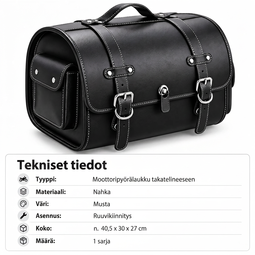 Retrotyylinen musta moottoripyörälaukku tavaratelineelle