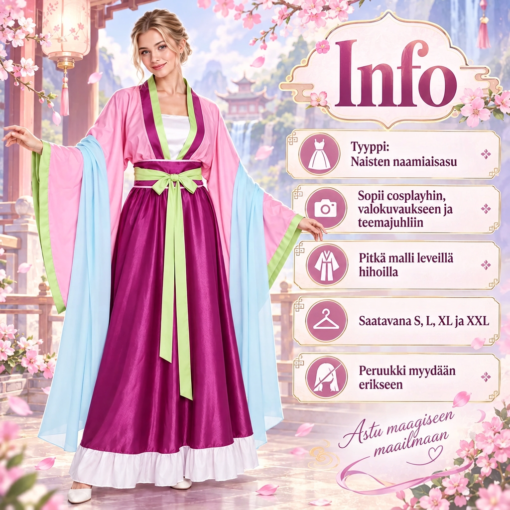 Vaaleanpunainen ja Purppura Perinteinen Anime-mekko Vyöllä ja Nauhoilla