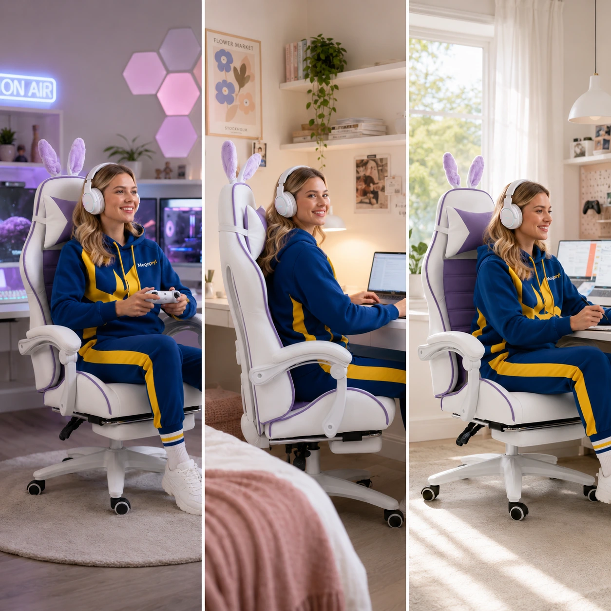 Gamingstol med Kaninöron och Fotstöd