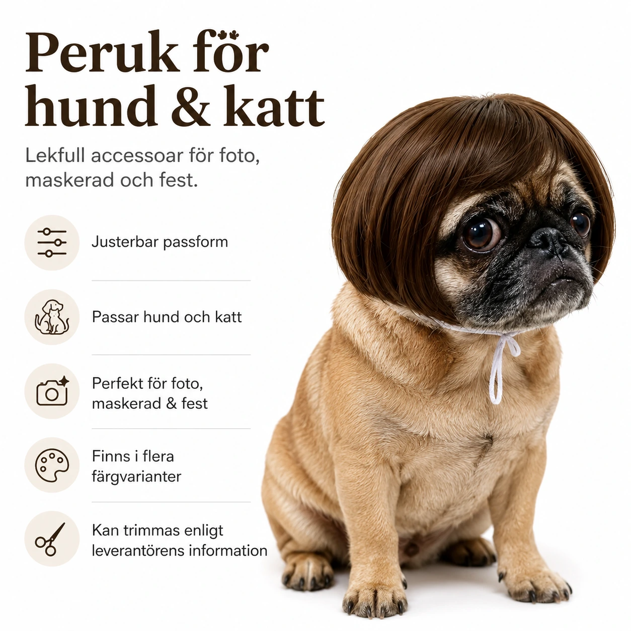 Peruukki koiralle ja kissalle säädettävällä istuvuudella