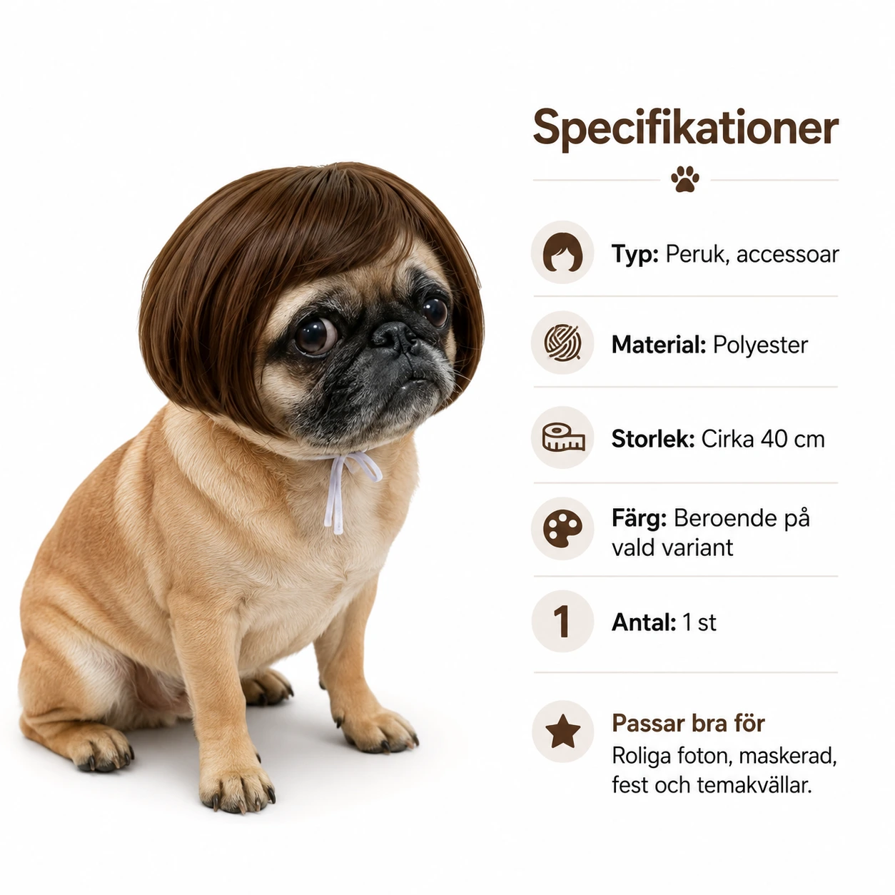 Peruk för hund och katt med justerbar passform